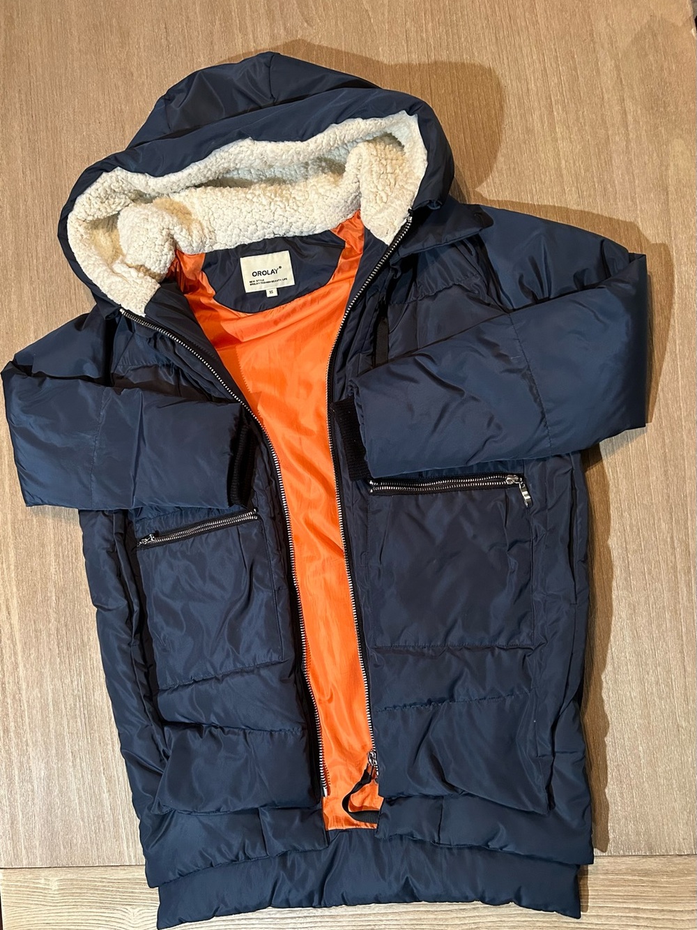 Orolay Thickened Down Jacket "The Amazon Coat" - Navy/Orange - Size XS